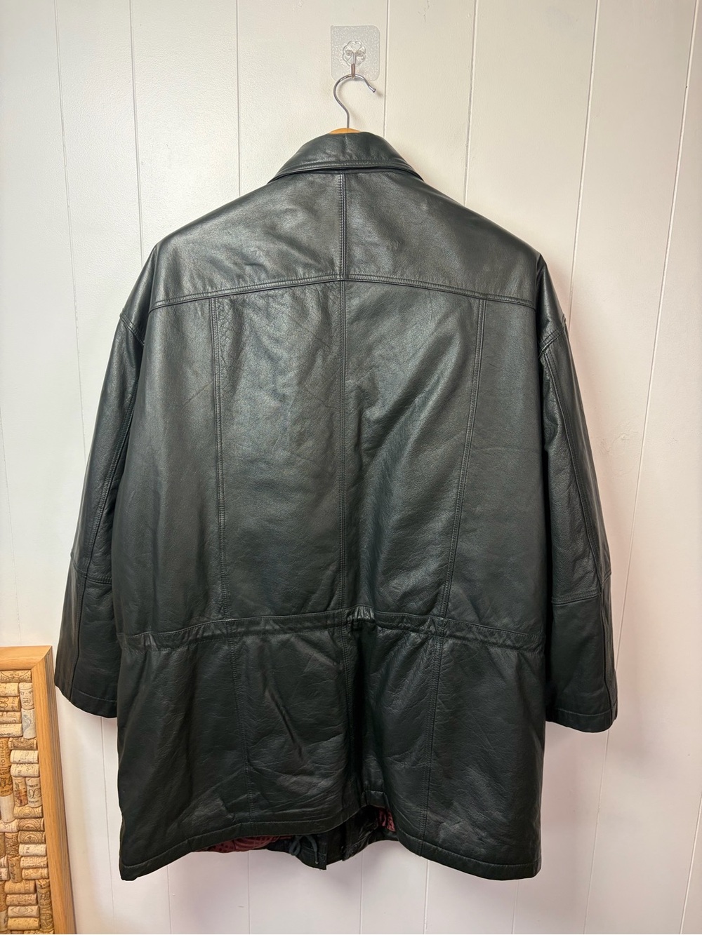 Vintage Black Leather fall Winter Jacket Coat Mens size XL 1990s grunge slouchy - Picture 4 of 16
